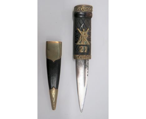 Late 19th Century 21st Regiment Royal Scots Fusiliers Sgian Dhu 3 1/4 inch, single edged blade with clipped back edge.  Narro