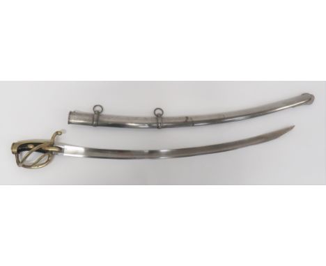 French Waterloo Period 1814 Napoleonic Light Cavalry Sword.  plain, single edged, curved, 34 inch blade with Inspection stamp