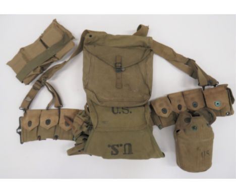 American Part Set Of WW2 Equipmentconsisting khaki, triple section ammunition belt ... Khaki webbing, rectangular first aid p