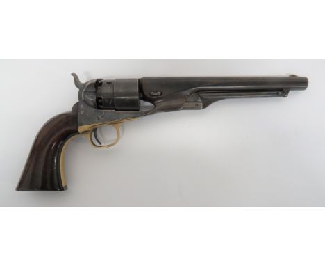 Model 1860 Colt Army Revolver .44 cal, 8 inch, rifled barrel.   The top marked Address Col Saml Colt New-York U.S. America. L