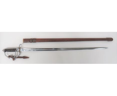 Royal Artillery Officer Pattern Sword34 inch, nickel plated, single edged blade with wide fuller.  Traces of foliage engravin