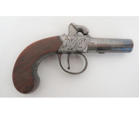 Mid 19th Century Pocket Percussion Pistol by D Egg London1 3/4 inch, 54 bore, turn off barrel.  Flat side body with foliage e