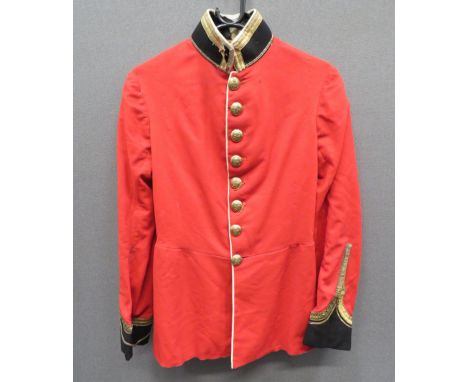 Edwardian Indian Army Officer's Full Dress Tunicscarlet melton cloth, single breasted tunic.  High black collar with gilt bra