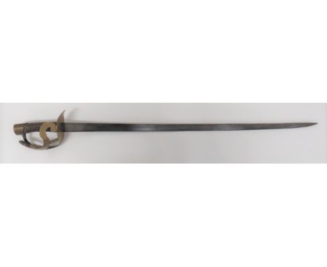 Pre Revolution French Heavy Cavalry Sword39 inch, single edged, plain blade with short back edge sharpened point.  Brass guar