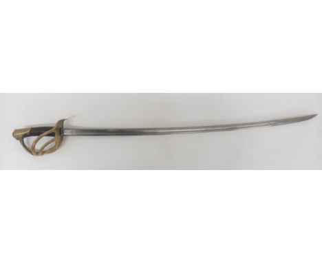 French 1822 Cavalry Sword38 1/4 inch, single edged, slightly curved blade.  Wide fuller with narrow rear fuller.  The rear ed