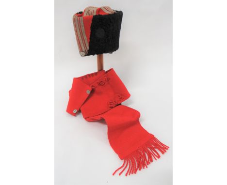 Scarce Pre 1952 Transjordan Frontier Force Officer's KalPak Hatblack lambswool body with scarlet front flash and silver braid