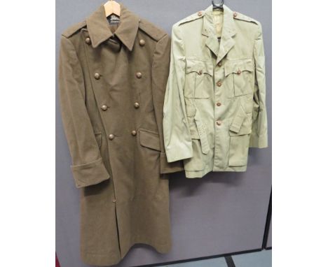 WW2 Officer's Khaki Drill Tuniclight khaki drill, single breasted, open collar tunic.  Pleated chest and lower bag pockets, a