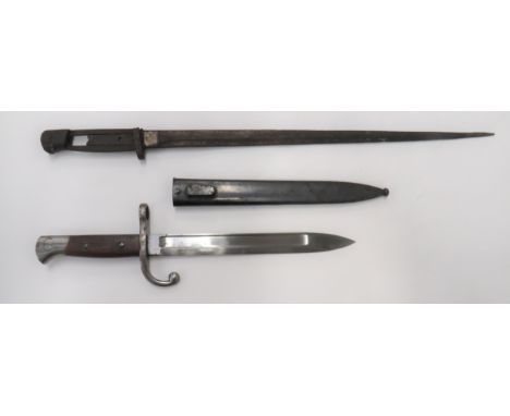 Belgian M1889 Mauser Bayonet And Another9 3/4 inch, single edged blade with wide fuller.  Steel hook quillon crossguard, muzz