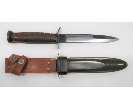 Post War American Pattern M3 Combat Knife6 1/2 inch, blued, single edged blade with back edge sharpened point.  Blued steel c