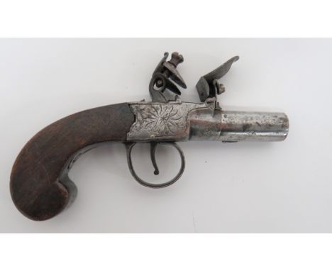 Early 19th Century Flintlock Pocket Pistol by Salmon & Co50 bore, 1 1/2 inch, turn off barrel.  Steel, flat side body with fl