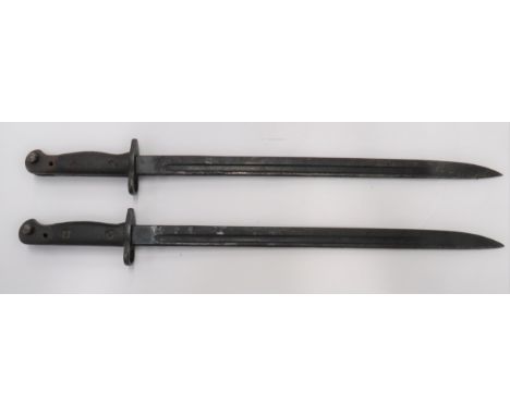 Two 1907 Pattern SMLE Bayonets17 inch, single edged blades with narrow fullers. Forte stamped "Wilkinson" dated 8/18.  Second