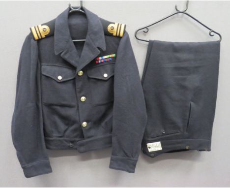 1945 Admiralty Officer's Battledress Uniformconsisting dark blue woollen, single breasted, open collar, short jacket.  Patch 