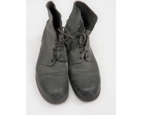 Pair of 1940 Dated British Ammo Bootsblack leather boots with reinforced toe panel.  Leather soles and heels with steel studs