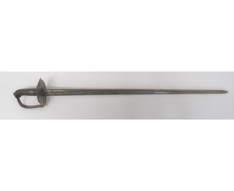 Waterloo Period 1796 Pattern Heavy Cavalry Trooper’s Sword34 1/2 inch, single edged, straight, unusual pattern blade.  Centra