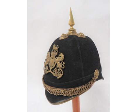 Victorian General List Officer's Home Service Helmetblack felt, four panel crown.  Pointed front peak with brass edging.  Rea