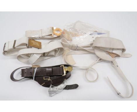 Various Manufacturer Sample Beltsconsisting brown leather NCO's sword belt.  Brass Royal Marines buckle ... White composite w