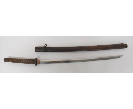 WW2 Military Mounted Japanese Officer's Katana Sword 28 1/2 inch, single edged blade. &nbsp;Good wavy hammon. &nbsp;Cutting e