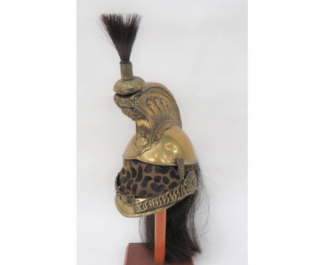 French Second Empire Cuirassiers Helmet brass crown with floral decorated comb. &nbsp;The front with flaming grenade and gorg