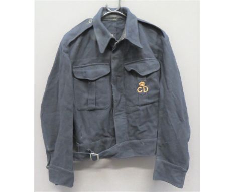 WW2 Pattern Civil Defence Battle Dress Jacketdark blue, single breasted, closed collar, short jacket with lower extended belt