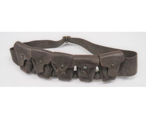 1903 Pattern 50 Round Ammunition Bandolierdark brown leather shoulder belt with five, small, fitted pouches, all with top fla