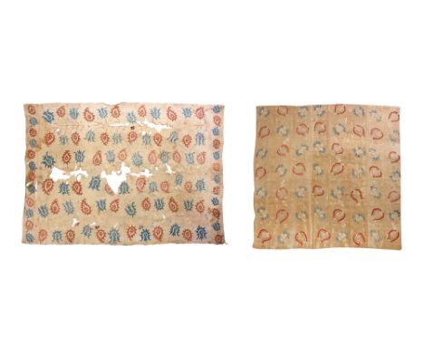 TWO GREEK EMBROIDERED LINEN HANGINGS Possibly Chios, Greek islands, 19th centuryComprising a panel of three joined lengths of