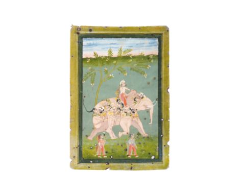 AN EROTIC PAINTING WITH COMPOSITE ELEPHANT AND FEMALE MAHOUT Possibly Udaipur, Rajasthan, North-Western India, 18th centuryOp