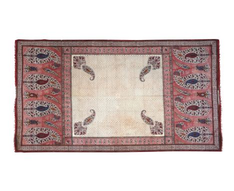 A KASHMIRI SHAWL-STYLE KALAMKARI HANGING Possibly Isfahan, Qajar Iran, or India, 19th centuryOf rectangular shape, the white 