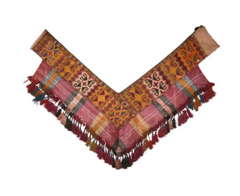 A POLYCHROME EMBROIDERED CEREMONIAL HORSE CHEST COVER WITH GEOMETRIC MOTIFS Uzbekistan, Central Asia, early 20th centuryThe c