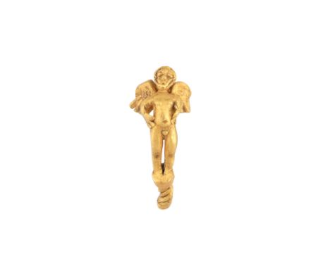 A HELLENISTIC GOLD EARRING WITH A WINGED ANGEL Possibly Macedonia, Greece or Asia Minor, 4th - 3rd century BCEThe miniature g