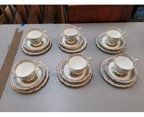 A set of six Royal Albert teacups, saucers and side plates with Silver Birch pattern Location: 9.5 