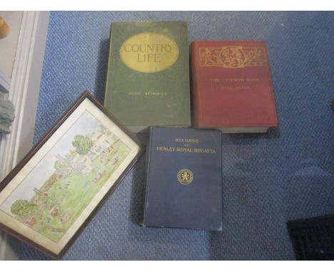 A mixed lot to include the Records of Henley Royal Regatta, circa 1903 and other books, a framed and glazed coloured print of