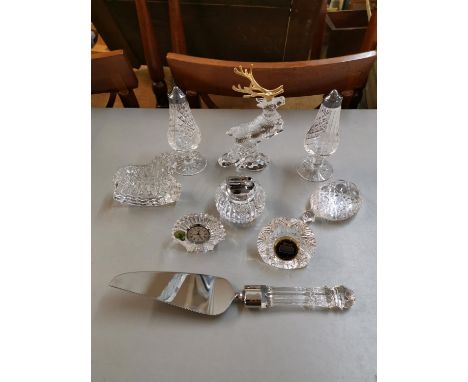 Waterford Crystal to include a reindeer, rocking horse, turtle, salt and pepper shakers, table lighter, two clocks and a cake