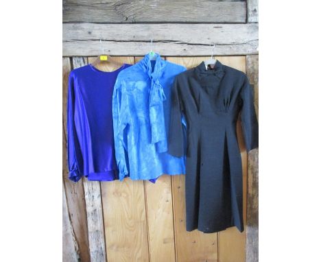 Vintage clothing to include two late 20th century leather jackets and a Christian Lecroix deep purple silk blouse 44" Chest x