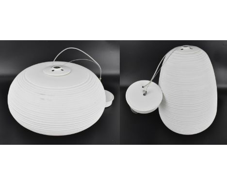 Two Foscarini ceramic ceiling light fittings, one in a beehive design with ribbed detail, the other of globular squat form wi