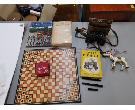 Mixed lot to include a 1950's die cast puppet of 'Muffin the Mule' by Moko, a pair of Carl Zeiss binoculars, two Waterman pen