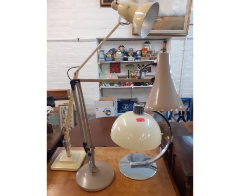 The Anglepoise Co cream painted lamp with two stepped square bases, together with another mocha painted anglepoise lamp and a