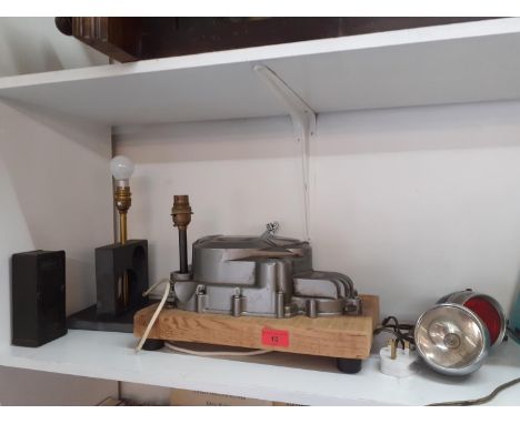 Industrial and later lighting to include a lamp fashioned from an engine part, two vehicle lamps and a retro freestanding flo