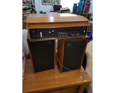 A vintage Dynatron Solid State stereophonic tuner amplifier SR x  30C with speakers and Garrard turntable, LOC A1 