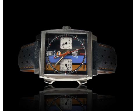 A TAG Heuer Monaco Gulf Special Edition gentleman's chronometer wristwatch with boxes, booklets and the bag of Michael Spiers