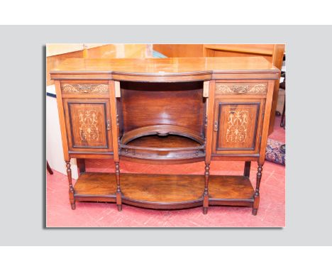 An Edwardian inlaid rosewood sideboard base having two drawers over two cupboards with boxwood inlays, brass backplates and s