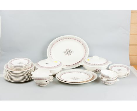 Forty one pieces of Wedgwood dinnerware in the Persephone pattern designed by Eric Ravilious consisting of three server platt