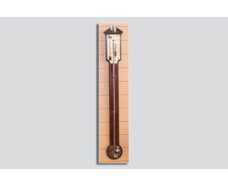 A mahogany stick barometer with boxwood stringing and ivory slip dial, signed 'Poncione, London', requiring some restoration,