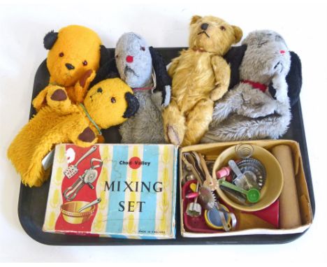 Chad Valley mixing set, Happy Child Sooty, Chad Valley Sweep and a 1950's teddy bear Condition reports are not available for 