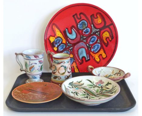Four pieces of Denby pottery by Glen Colledge along with two plates by Poole, England. Condition reports are not available fo