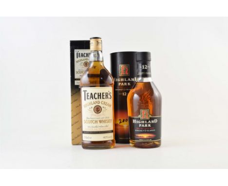One bottle of Highland Park, Single Malt Scotch Whiskey, Orkney Islands, Aged 12 Years and one bottle of Teacher's Highland C