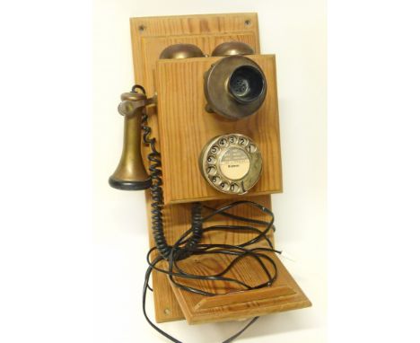 Brass stick telephone on pine mount Condition reports are not available for our Interiors sales.