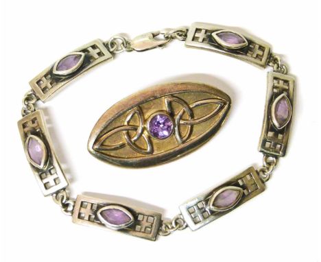 Celtic design silver and amethyst brooch and bracelet. Condition reports are not available for our Interiors sales.
