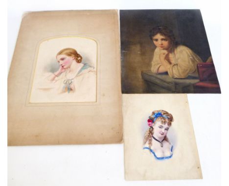 Three unframed 19th century watercolour portrait paintings Condition reports are not available for our Interiors sales.