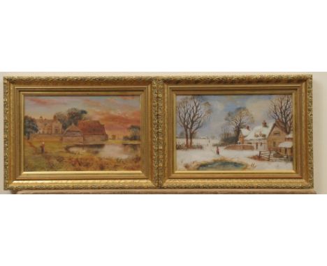M. Marshall, (British 19th Century), A pair of oil paintingsOil on board, depicting figures within a rural landscape, one sig