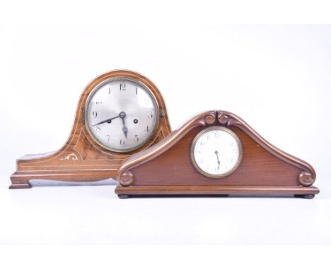 Two early 20th Century mantel clocksTo include an Art Nouveau mahogany cased clock, retailed by Russells Ltd, Liverpool, toge